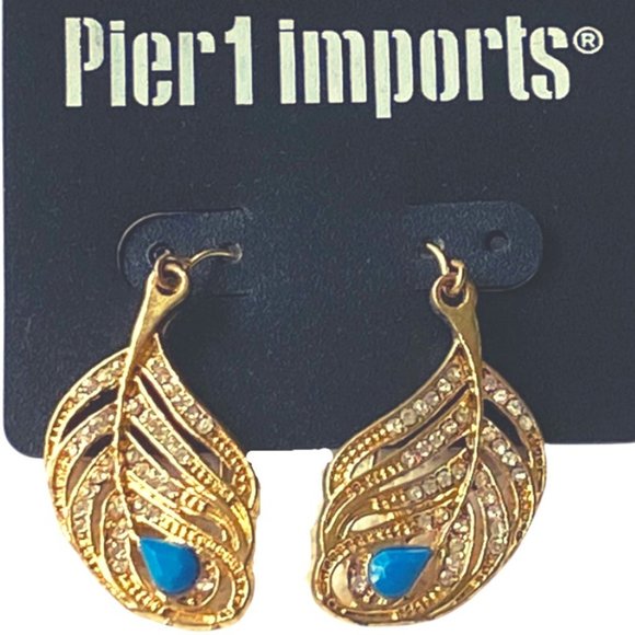 Pier 1  Gold Crystal Blue Earrings - Picture 1 of 8